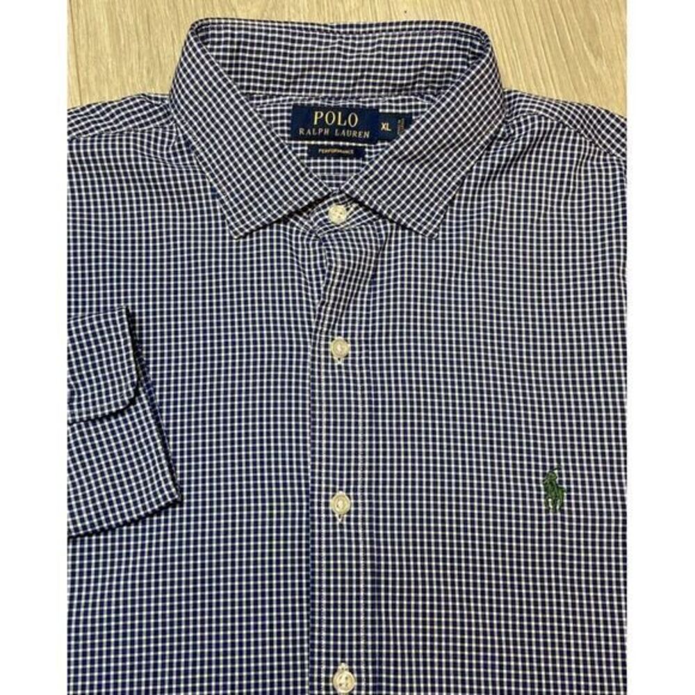 Polo Ralph Lauren Shirt Men XL Blue Gingham Check Performance Nylon Stretch